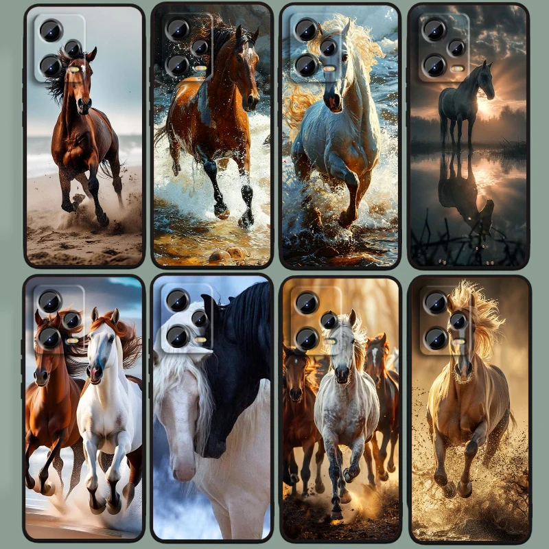 Horse Fierce Cool Art para Xiaomi Redmi Note 13 12R 12 12S Turbo 11 11T 11S 10 10S Pro Plus 5G, funda negra para teléfono