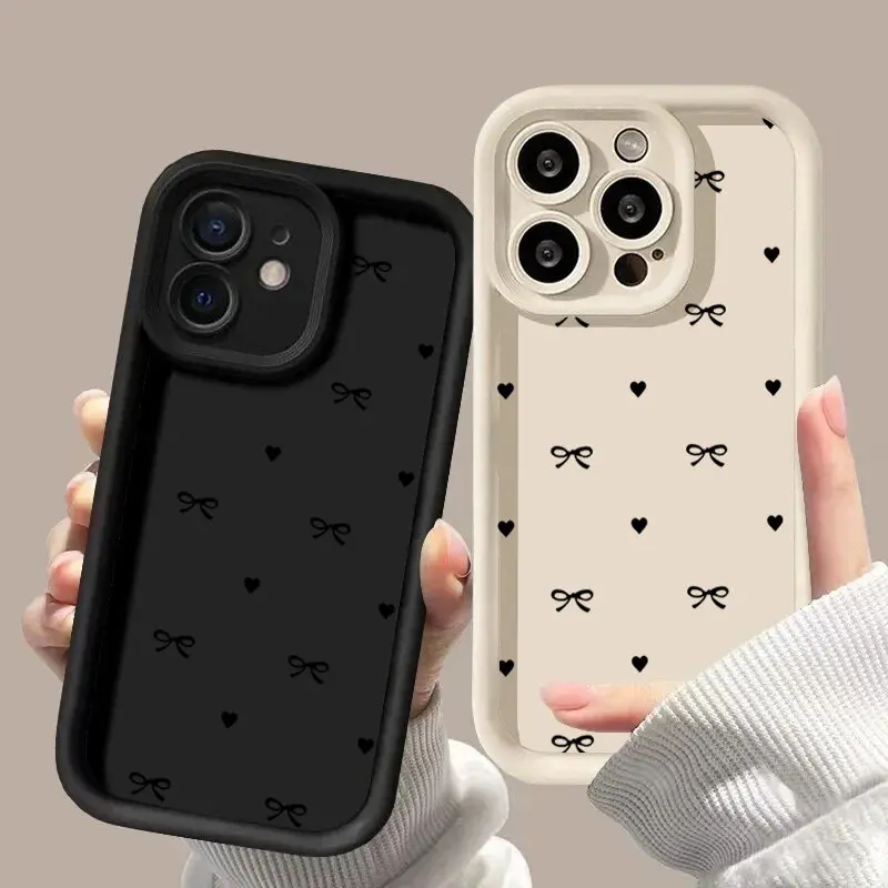 Funda de teléfono para OPPO Reno 12F 11F 10 5G 11 12 Pro 8T 6 8 Reno 7 4G 5 6 Lite A79 A78 A58 A77 A57 A98 A38 A18 bonita funda con lazo negro