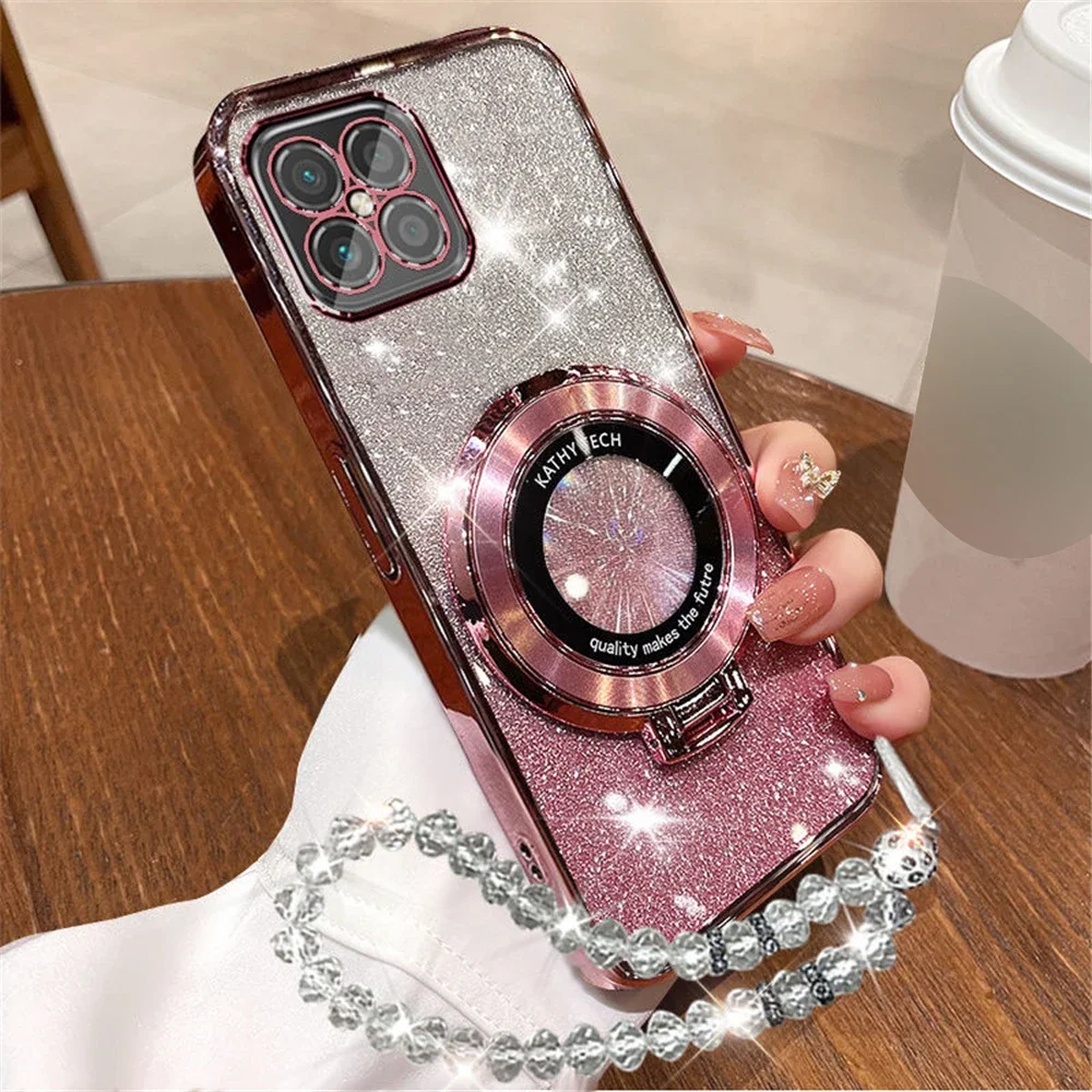 Funda con soporte para teléfono con pulsera de cristal brillante M51 para Samsung Galaxy M55 M14 M54 M23 M52 M31 M21 M30S, funda de silicona con soporte - imagen 4