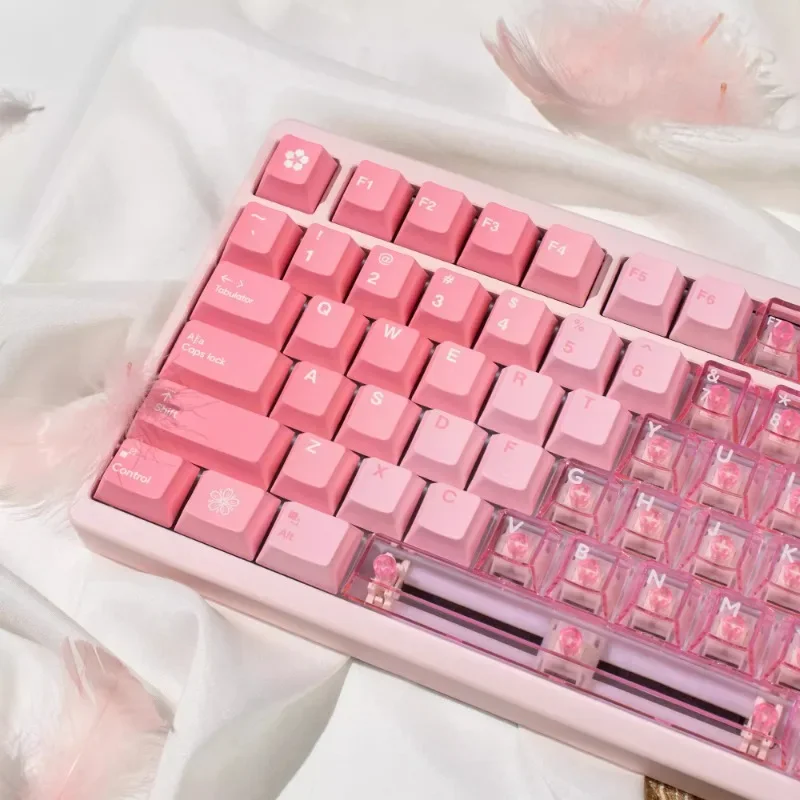 Tapas de teclado mecánico Sakura, 209 teclas Pbt Cherry Profile Sakura, teclas azules y rosas, teclas transparentes Kawaii, color rosa para escribir
