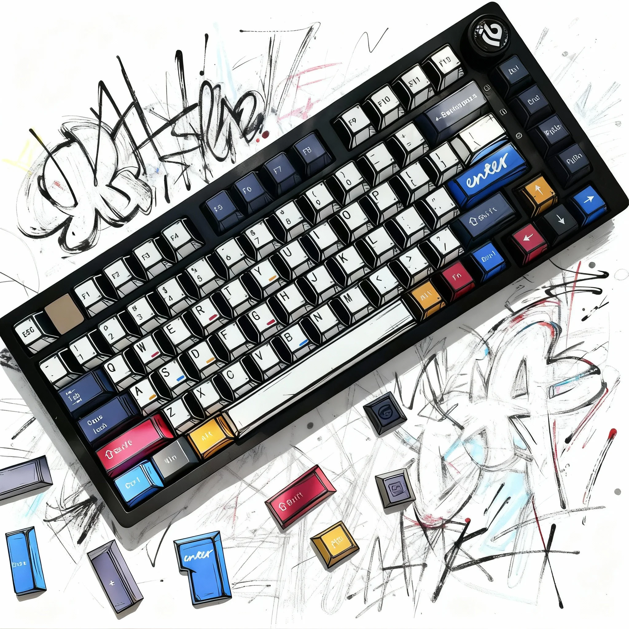 Teclas de teclado personalizadas con perfil de cereza con temática de Graffiti, 130 teclas, sublimación de tinte de cinco lados, teclas PBT para teclado MX Switch - imagen 4