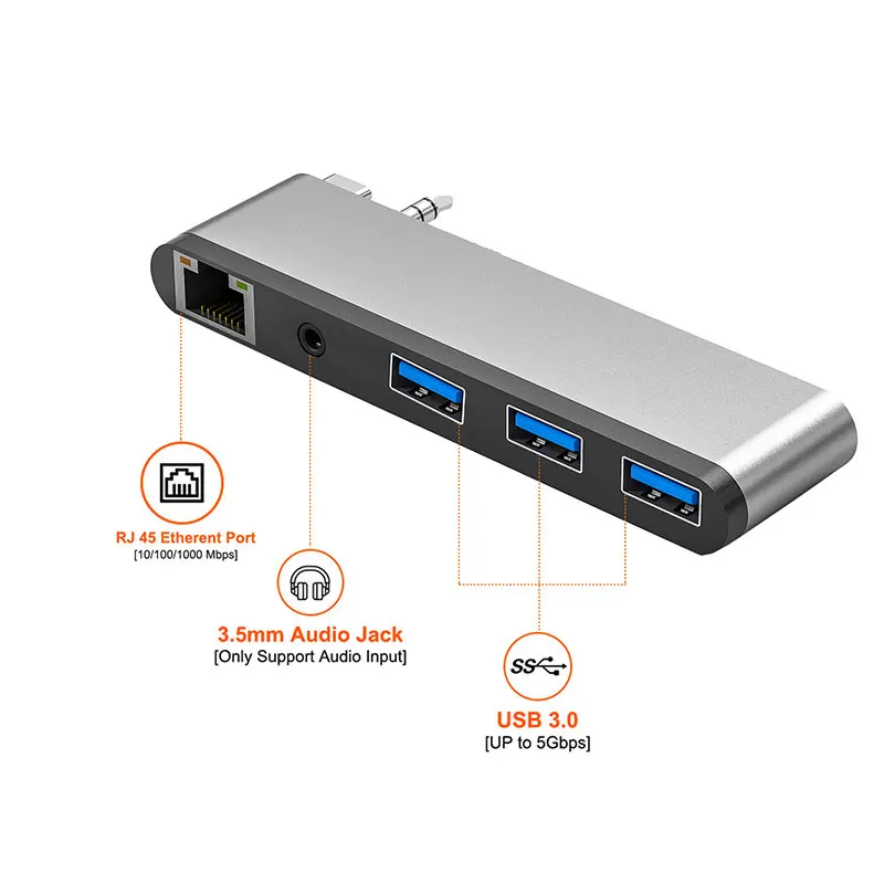 Estación de acoplamiento de escritorio con 3 puertos, concentrador de puertos USB tipo C 3, 0, 100/1000 Mbps, RJ45, lector de tarjetas de Audio para Macbook Pro 2021 - imagen 4