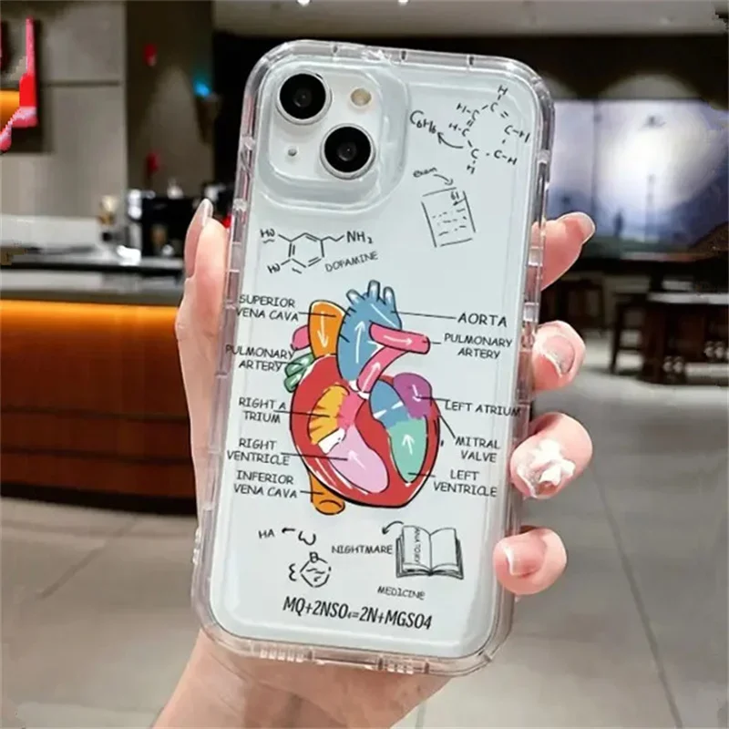 Funda de teléfono transparente con forma de corazón de fórmula para iPhone 16 11 12 13 14 15 Pro Max Mini Plus XS X XR Max 7 8 SE 3 Airbag cubierta anticaída - imagen 2