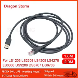 Cable de datos del escáner de código de barras, escáner USB a RJ48 RJ50 de 2M para LS1203 LS2208 LS4208 LS3008 CBAU01-S07ZAR