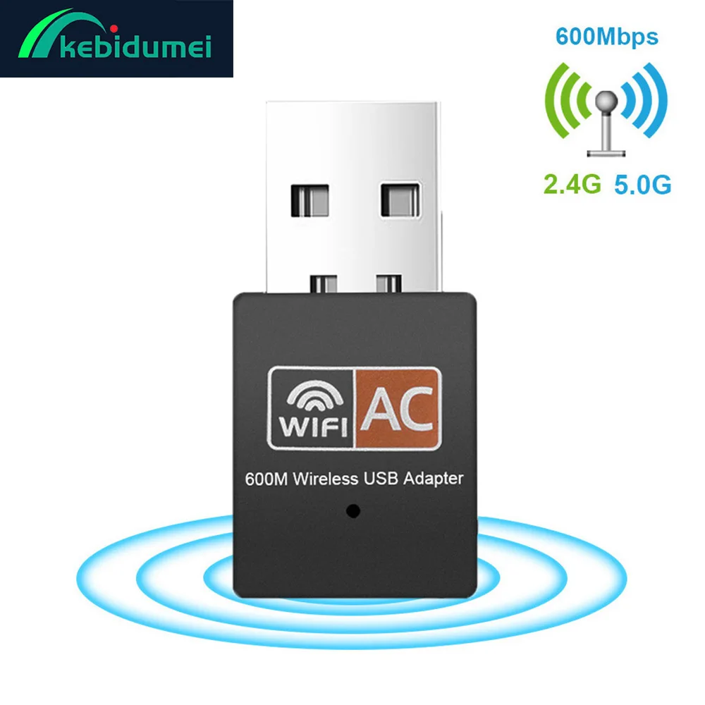 Kebidumei-Adaptador WiFi de doble banda, 600Mbps, 2,4G, 5G, 802.11AC, USB, Wifi, Lan, Dongle, tarjeta de red inalámbrica, receptor Wi-Fi para PC y portátil