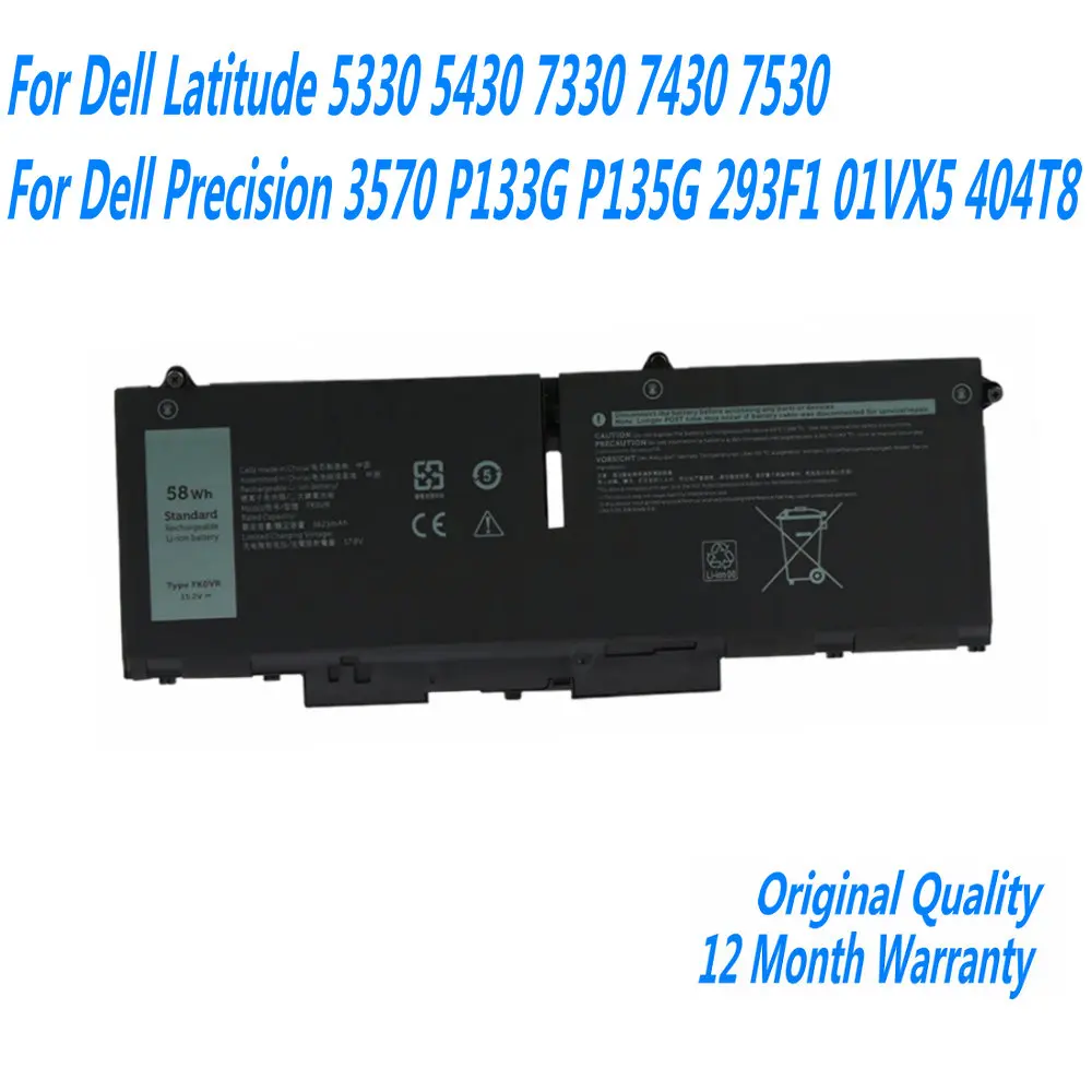 FK0VR batería del ordenador portátil para Dell Latitude 5330 5430 7330 7430 7530 para Dell Precision 3570 P133G P135G 293F1 01VX5 404T8