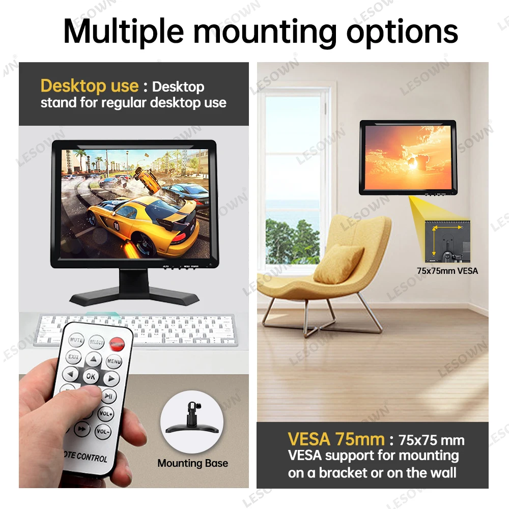 LESOWN-Monitor VGA CCTV de 19 pulgadas, 1280x1024, alta resolución, 4:3, pantalla ancha IPS, pantalla táctil USB con altavoces, carcasa de plástico - imagen 4