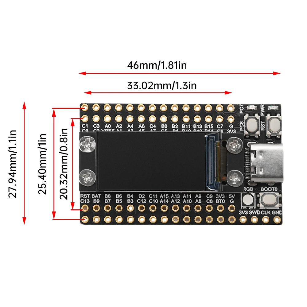 Placa de desarrollo de Mini microcontrolador doble tipo C STM32F103RCT6, con pantalla Lcd de 0,96 pulgadas y Flash, placa de sistema mínimo - imagen 3