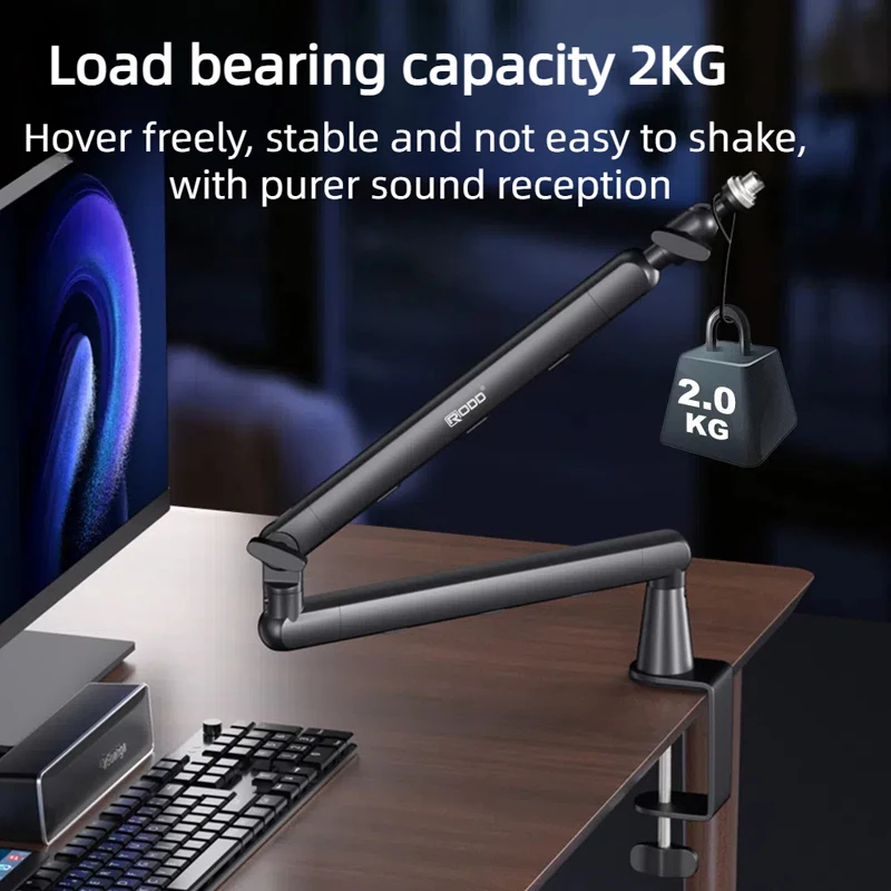 Brazo de micrófono 360 ° Soporte de micrófono giratorio con soporte de escritorio, brazo de micrófono de escritorio plegable con adaptador de tornillo de 3/8'' a 5/8'' - imagen 5