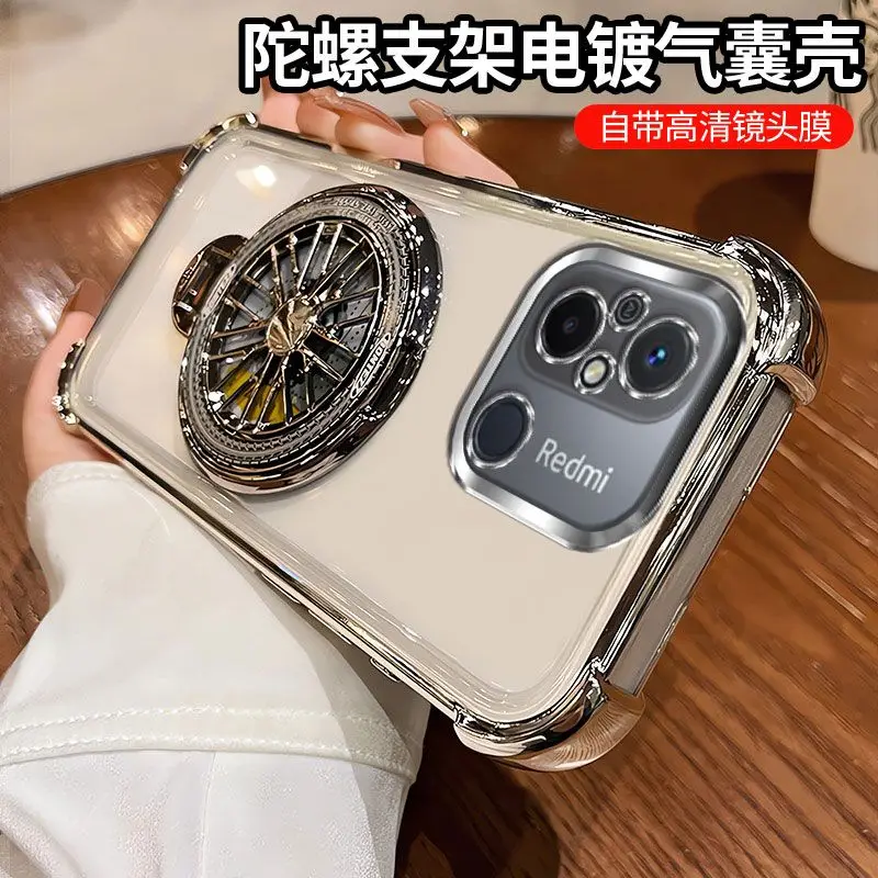 Glitter Shockproof Plating Gyro Bracket phone holder Case on For Xiaomi Redmi 12C back Stand Cover Android Phone Case - imagen 2