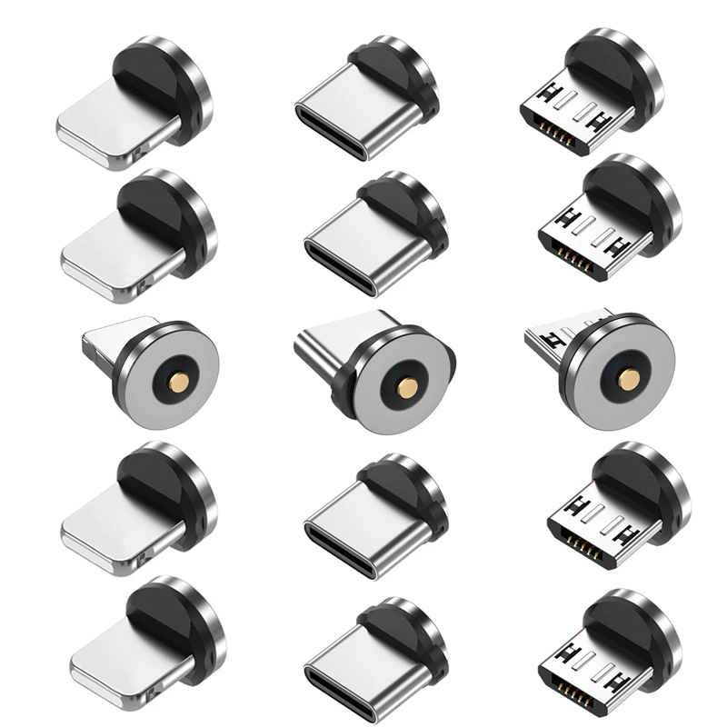 5 uds conector de clavija magnética Cable magnético redondo Universal tipo C Micro USB imán piezas de repuesto para teléfonos móviles