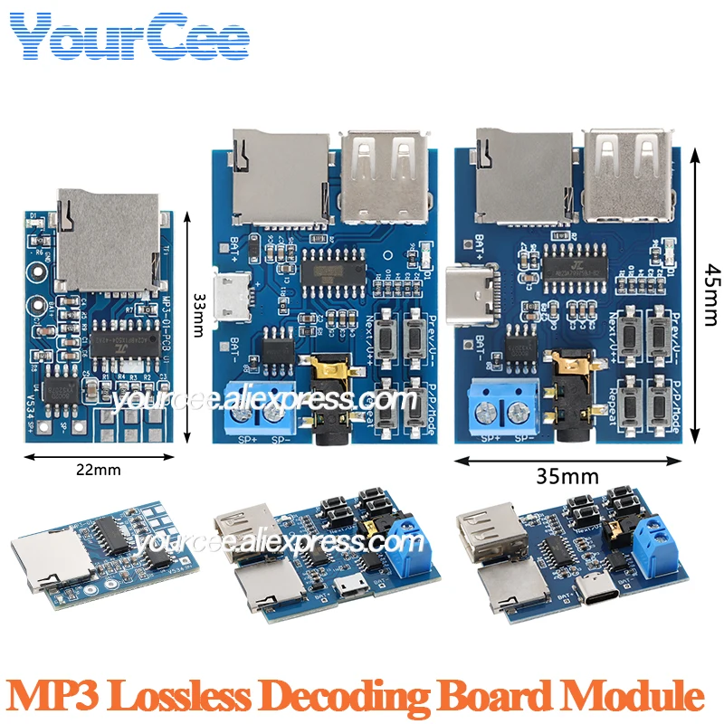 Placa decodificadora decodificadora sin pérdidas MP3, módulo de reproductor USB, amplificador de potencia de Audio y voz, interfaz tipo C DC 3,7--5,5 V 2W, 2 uds./1 ud.