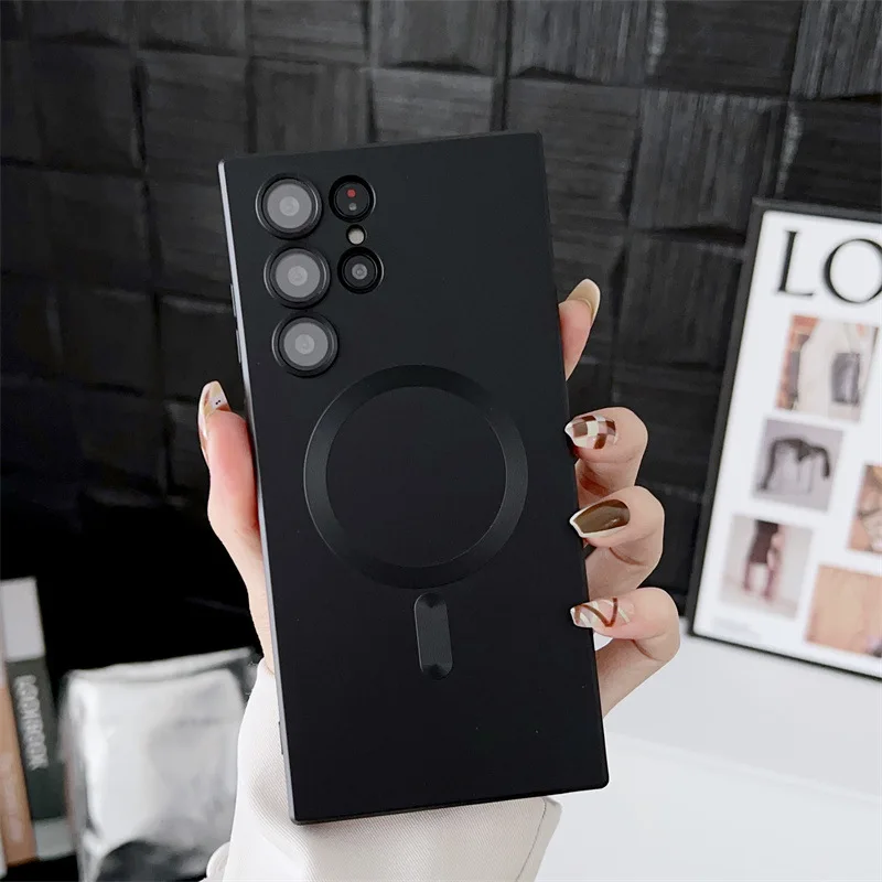 Funda magnética de pintura metálica de lujo para for Samsung Galaxy, Protector de lente, cubierta de silicona mate, for Magsafe, for Samsung Galaxy S25, S24, S23, S22, S21 Ultra Plus funda movil - imagen 2