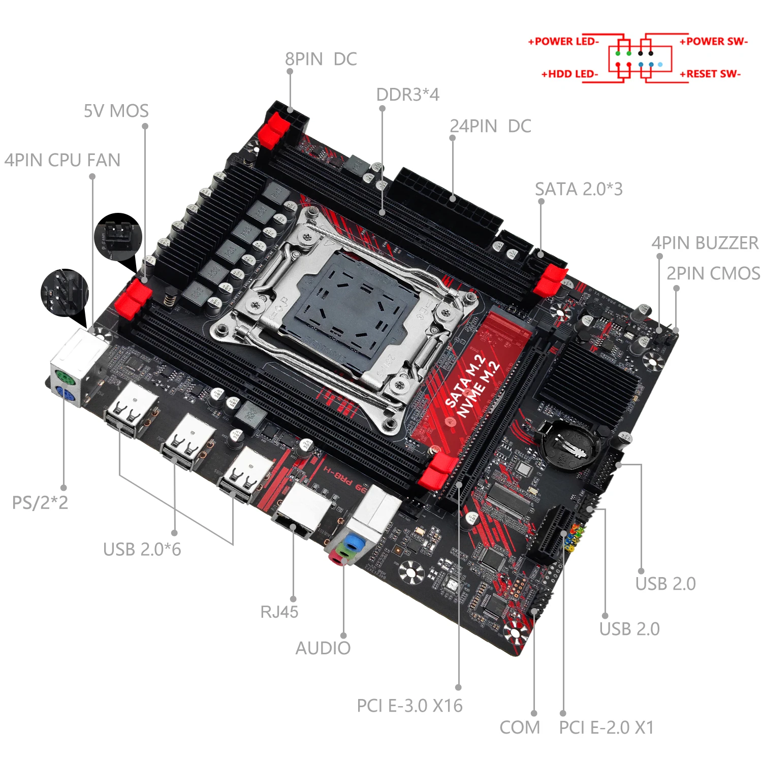 Placa base MACHINIST X99 PR8-H opcional Intel Xeon E5 2676 V3 CPU LGA 2011-3 y DDR3 16GB RAM Kit NVME M.2 - imagen 4