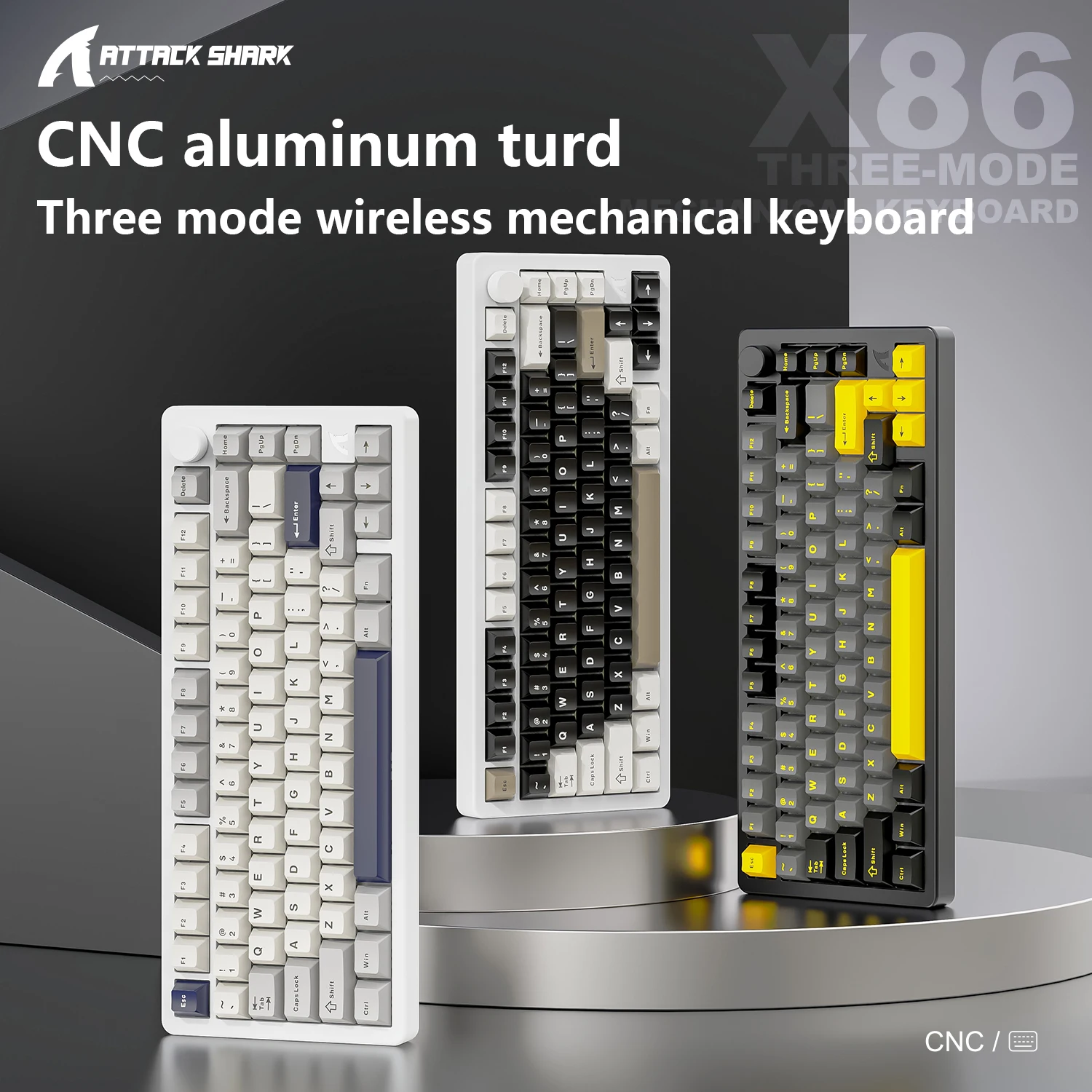 ATTACK SHARK X86 Teclado de aluminio, teclado mecánico con junta trimodo con perilla, interruptor lineal de intercambio en caliente, aluminio 6063 de grano 18 - imagen 3