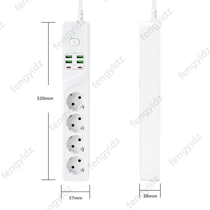 Regleta con conexión a tierra estándar, 4 enchufes de la UE, 4 puertos USB 2 tipo C, protección contra sobrecarga con Cable de extensión para el hogar y la Oficina - imagen 4
