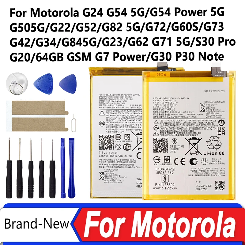 Batería para Motorola Moto G24 G54 G7 Power G50 G23 G22 G52 G60S G20 G42 G34 G84 G23 G62 G71 G73 5G S30 Pro G30 P30 Note