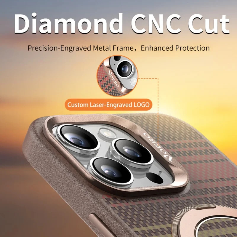 Funda de teléfono con protección de lente de Metal con textura de fibra de carbono biológica para iPhone 16 15 14 Pro Max MagSafe cubierta de carga inalámbrica magnética - imagen 4