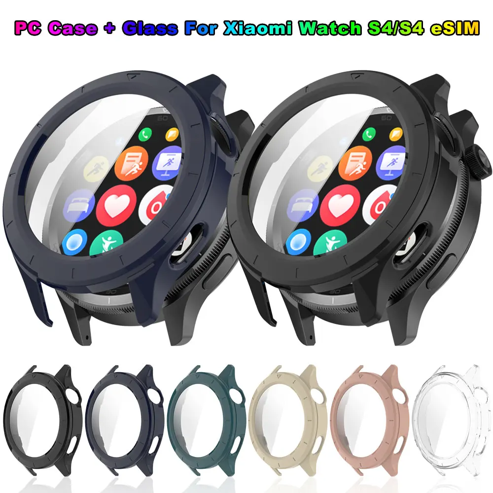 Funda de PC + vidrio templado para Xiaomi Watch S4, Protector de pantalla de carcasa completa, cubierta de parachoques para Xiaomi Watch S4 eSIM, accesorios inteligentes