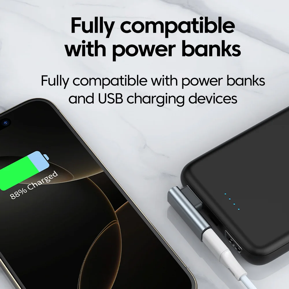 Adaptador Elough USB a tipo C 90 °   Enchufe ciego de doble cara con codo para escuchar música, convertidor de carga para coche para iphone 15/16 - imagen 4