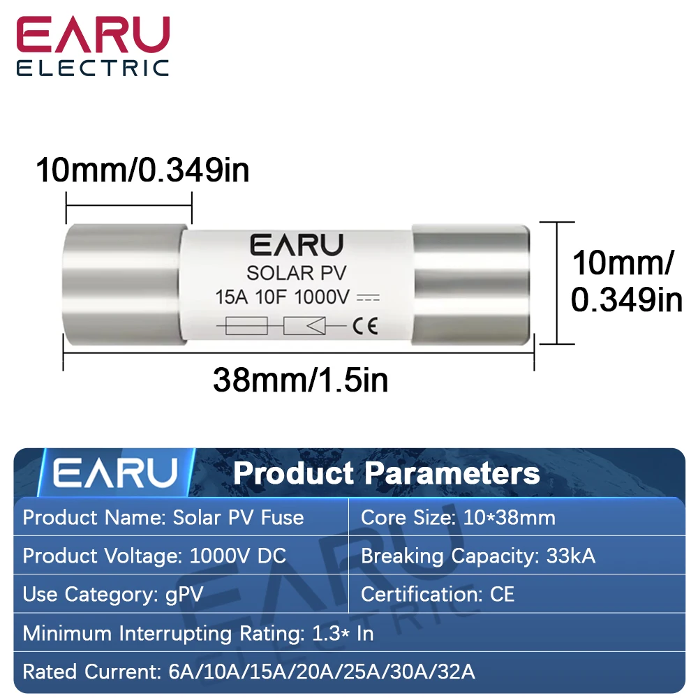 1/5/10/20/30 Uds. Fusibles solares DC 1000V PV 6A 10A 15A 20A 25A 30A 32A de alto voltaje para sistema Solar protección contra cortocircuitos gPV - imagen 2