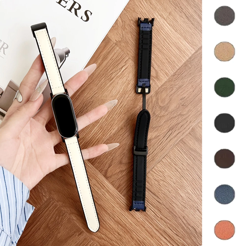 Correa de silicona de cuero para Xiaomi Band 9 8, pulsera magnética para reloj inteligente, pulsera de repuesto para Mi Band 9 8 NFC - imagen 2