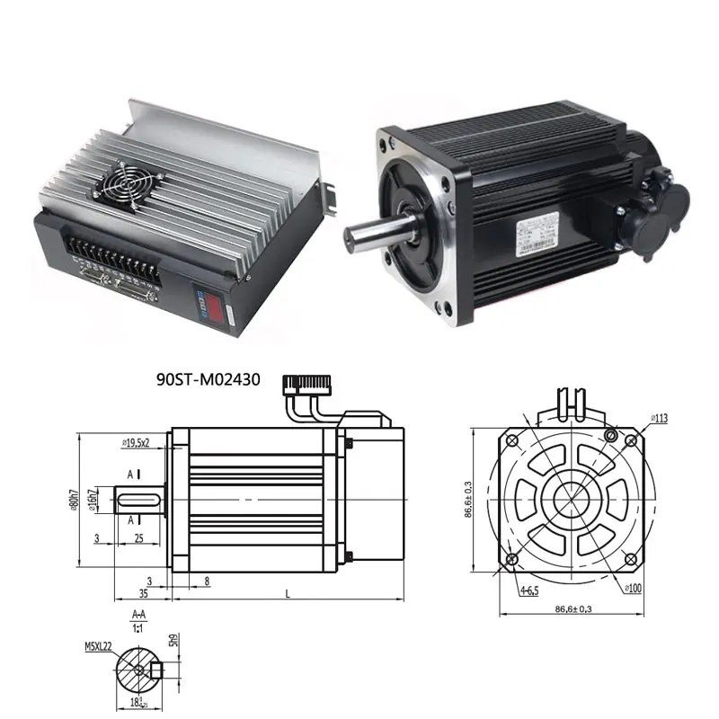 90ST-M02430 Servomotor de CA de 220V 750W 3000RPM 2,4 N.M. Servomotor de 0,75 kW Unidad de CA monofásica Controlador combinado de imán permanente - imagen 3