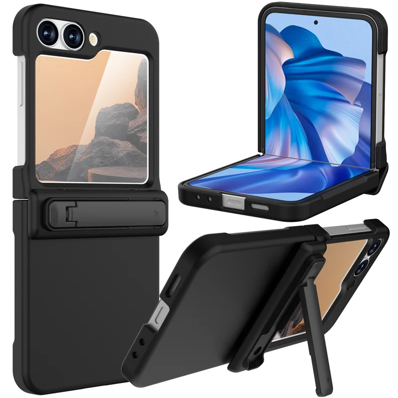 Para Samsung Galaxy Z Flip 6 5G Moda 360 ° Funda protectora a prueba de golpes con soporte para teléfono, protector de pantalla con bisagra totalmente protegida