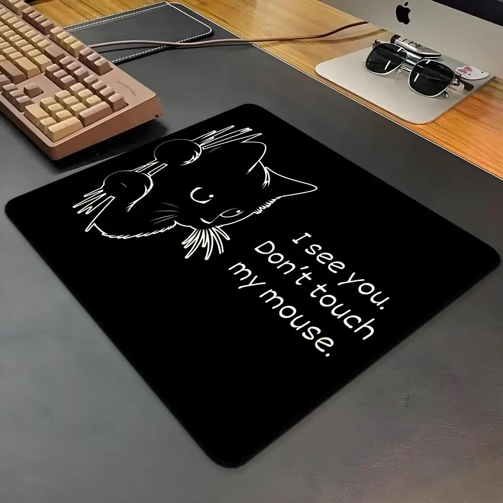 Alfombrilla de ratón de gatos negros, alfombrilla de escritorio de gato mirando, accesorios divertidos para juegos, alfombrilla para ratón, superficie de jugador para ratón de ordenador - imagen 3