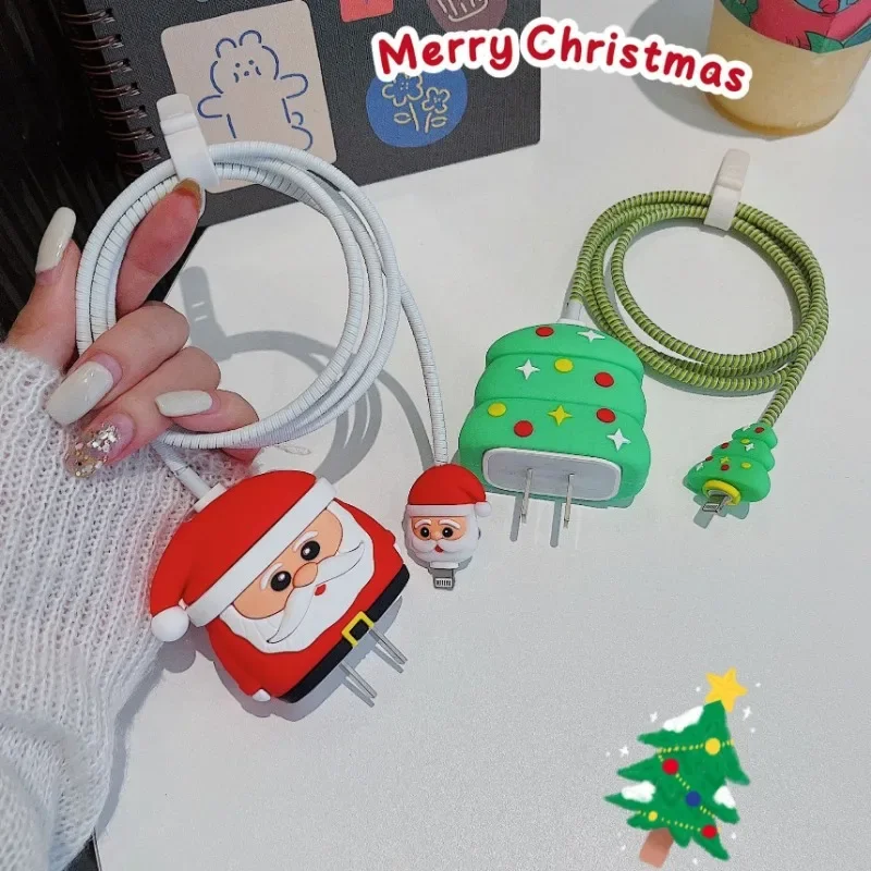 Funda de cargador de silicona suave 3D de Navidad para Iphone 14, 13 Pro, 18w, 20w, funda protectora para la cabeza del cargador, cubierta de protección de Cable - imagen 3