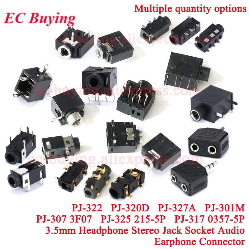 PJ-320D 322 301M 327A 307 3F07 325 215-5P 317 0357-5P 3,5mm auriculares estéreo Jack enchufe Audio conector de auriculares macho a hembra