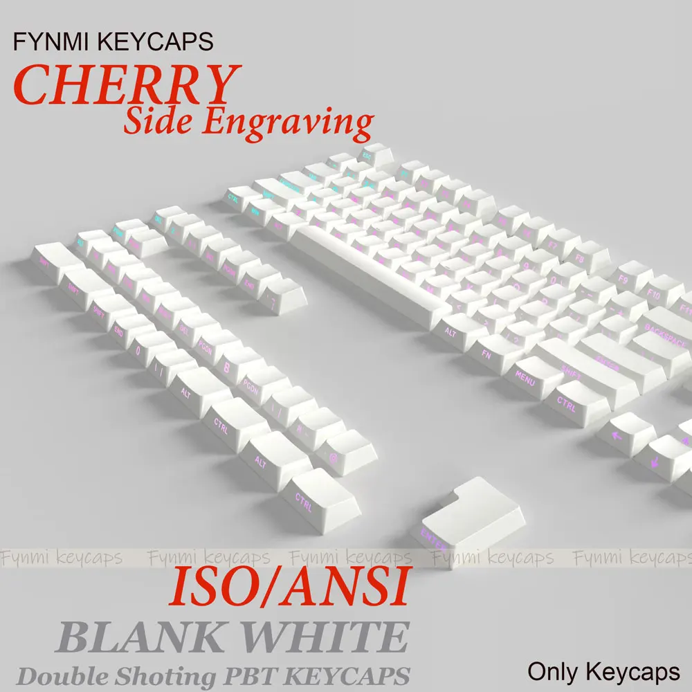 Teclas de doble disparo PBT con perfil de cereza blanca en blanco ISO/ANSI con grabado lateral para interruptor de teclado mecánico MX - imagen 5
