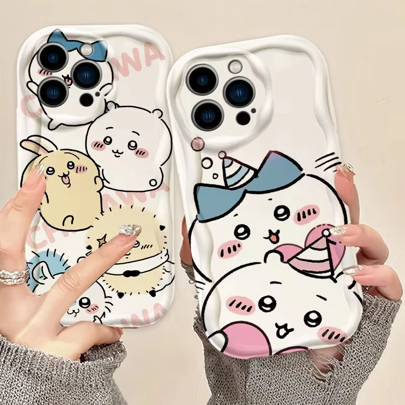 Usagi Chiikawa Hachiware lindo para Apple iPhone 15 14 13 12 11 XS XR X Pro Max Plus onda aceite TPU funda de teléfono