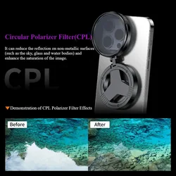 Soporte magnético de filtro polarizador CPL de 52mm elimina la reflejo para iPhone 16 15 Pro Max Andriod Smartphone para soporte de filtro Vlog