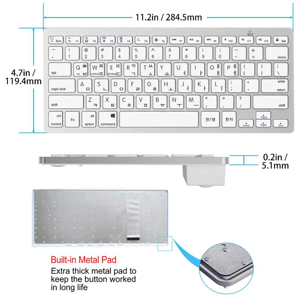 Portátil Delgado Diseño Coreano Inglés Teclado Bluetooth Luz Inalámbrica para iPhone iOS Android Windows Smart TV - Teclado Luz - imagen 2
