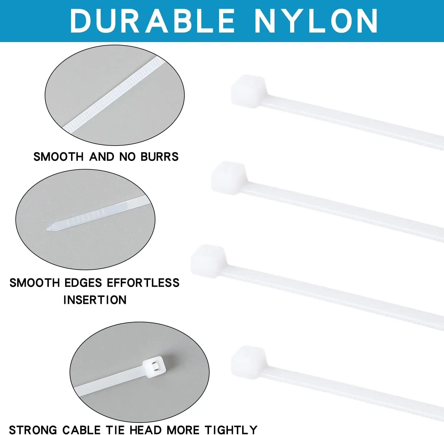 Bridas con cremallera pequeñas, bridas blancas con cremallera 4X150MM 500PCS, bridas para cables de nailon correas autoblocantes, bridas con cremallera transparentes de alta resistencia, cable pequeño - imagen 2