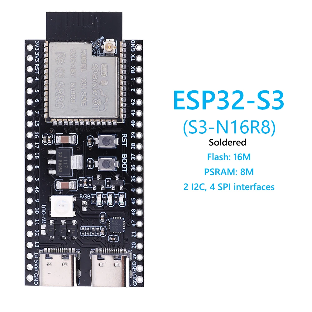 Placa de desarrollo ESP32-S3-DevKitC-1, módulo Wifi Bluetooth 2,4G, 8M, PSRAM, 16M FLASH N16R8, cabezal de 44 pines tipo C ESP32 S3 para Arduino - imagen 4