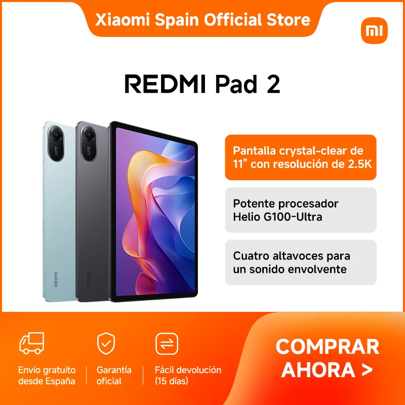 Official | Redmi Pad 2, tablet android Redmi, Pantalla de 11 Pulgadas con resolución de 2.5K, Batería de 9000 mAh, Potente procesador Helios G100-Ultra