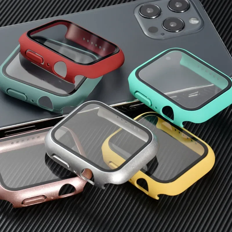 Vidrio templado + funda para Apple Watch series 9 8 7 6 5 4 3 SE 45mm 44mm 40mm 42 38 41mm cubierta parachoques Protector de pantalla Accesorios - imagen 3