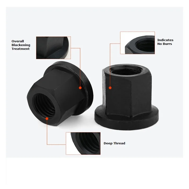 Tuerca de brida de acero para engrosamiento, Tuercas de cuello hexagonal con altura 30-32 de dureza, DIN 6331, 10,9, grado 45 #, M8, M10, M12, M14, M16, M18, M20, M22 - imagen 3