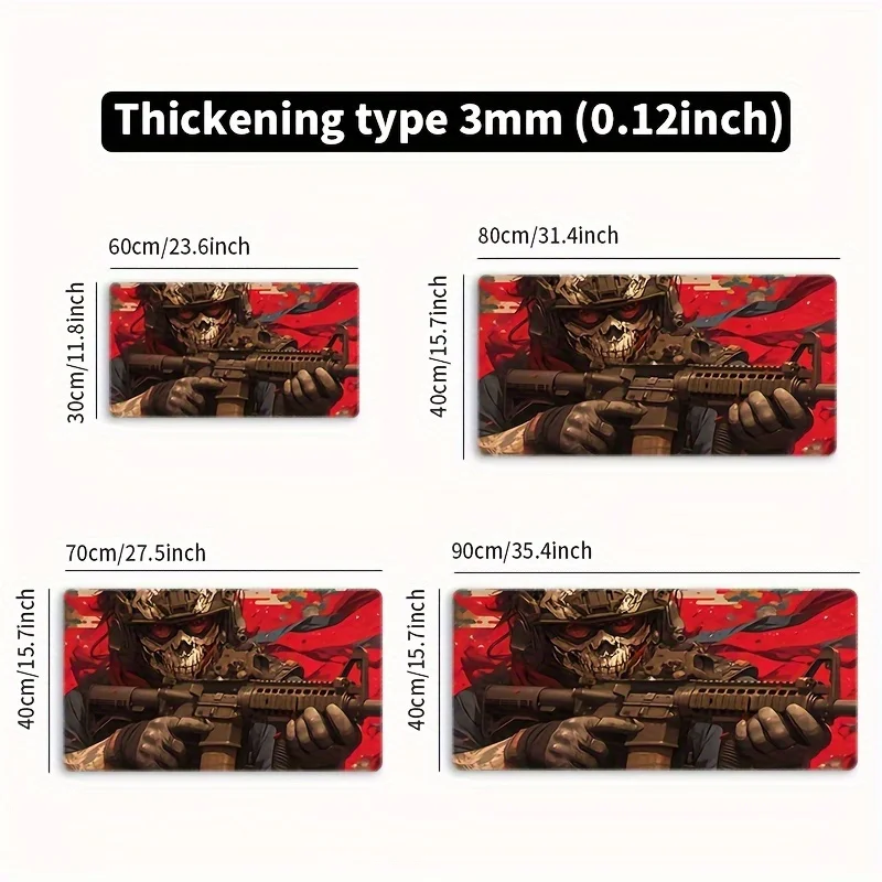 Alfombrilla de ratón para juegos Skull Warrior, alfombrilla de escritorio antideslizante grande de goma para el hogar y la Oficina, bordes cosidos duraderos, accesorio de escritorio para deportes electrónicos - imagen 4