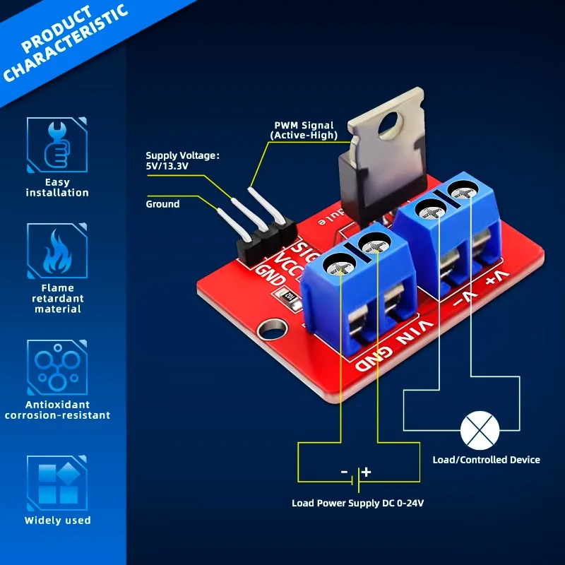 5/10/20 piezas 0-24V botón Mosfet superior IRF520 módulo controlador MOS para Arduino MCU ARM Raspberry Pi - imagen 4
