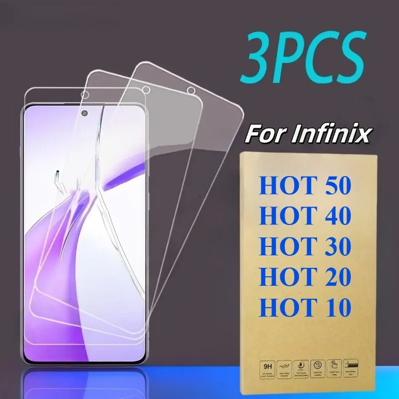 3 protectores de pantalla de vidrio templado para Infinix Hot 50 Pro+ 40 30 20 10 9 Pro+ i Play Lite S NFC protección de alta definición