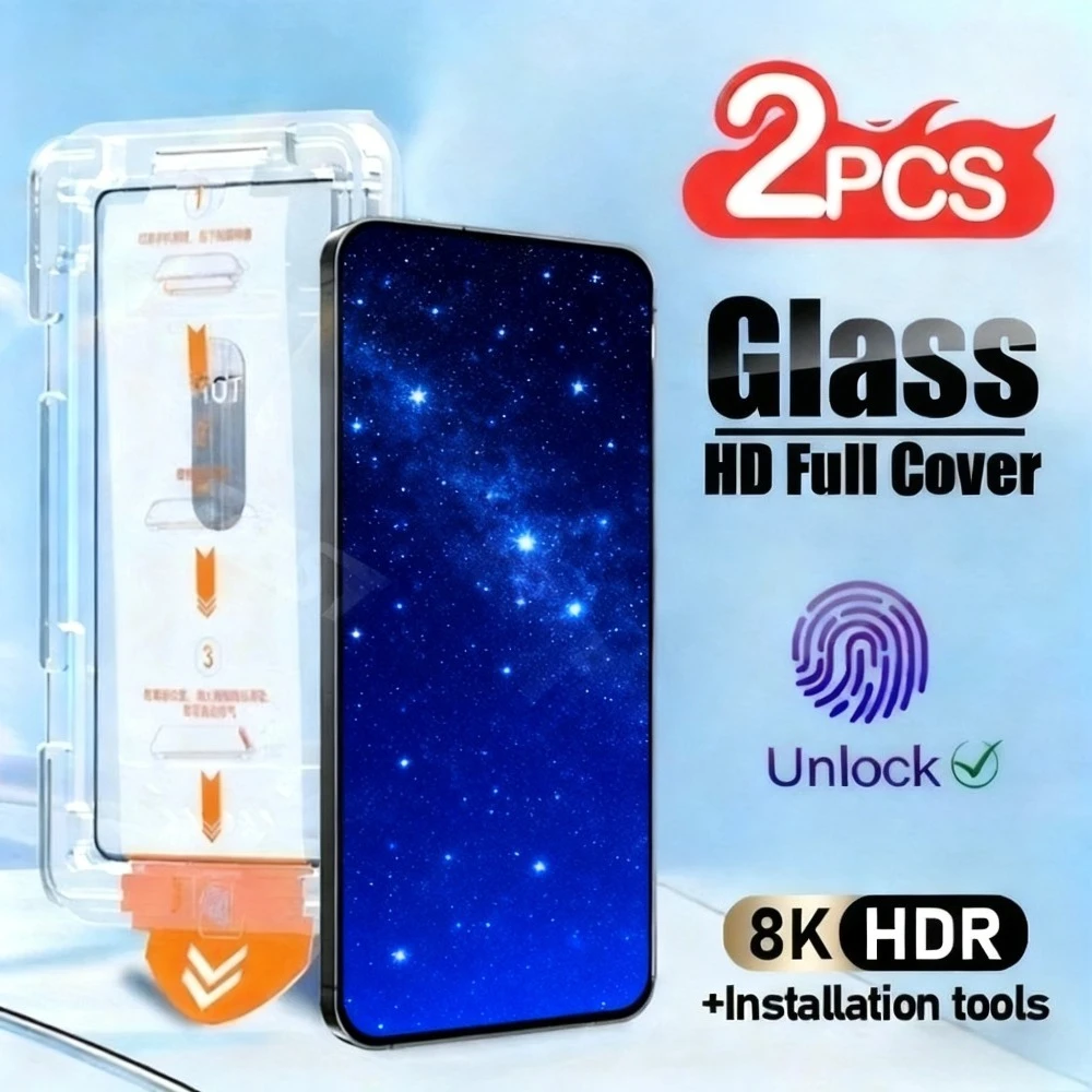 Protector de pantalla Ultra HD para Samsung Galaxy S25 S24 S23 Ultra S22 S21 Plus S25 Edge S24 S23 FE 5G, vidrio de instalación con un clic, 2 uds.