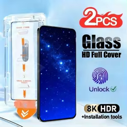Protector de pantalla Ultra HD para Samsung Galaxy S25 S24 S23 Ultra S22 S21 Plus S25 Edge S24 S23 FE 5G, vidrio de instalación con un clic, 2 uds.