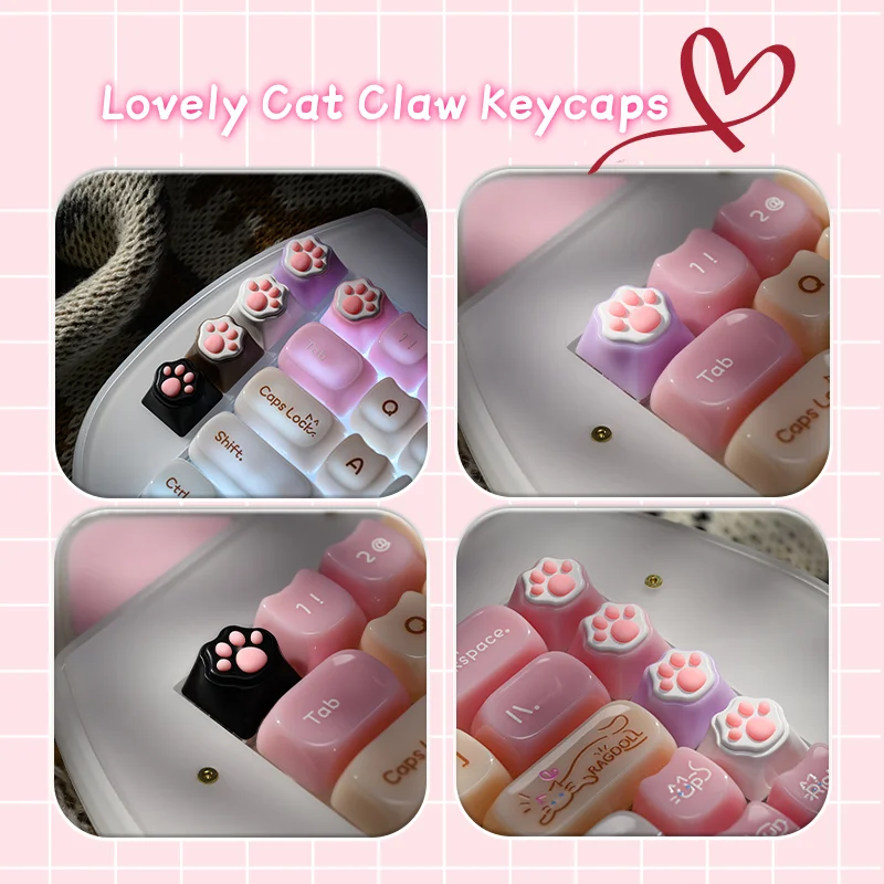 XVX 4 unids/set encantadoras teclas de pata de gato para teclado mecánico, teclas rosas bonitas DIY, teclas blancas con personalidad de garra de gato, teclas de flecha - imagen 4