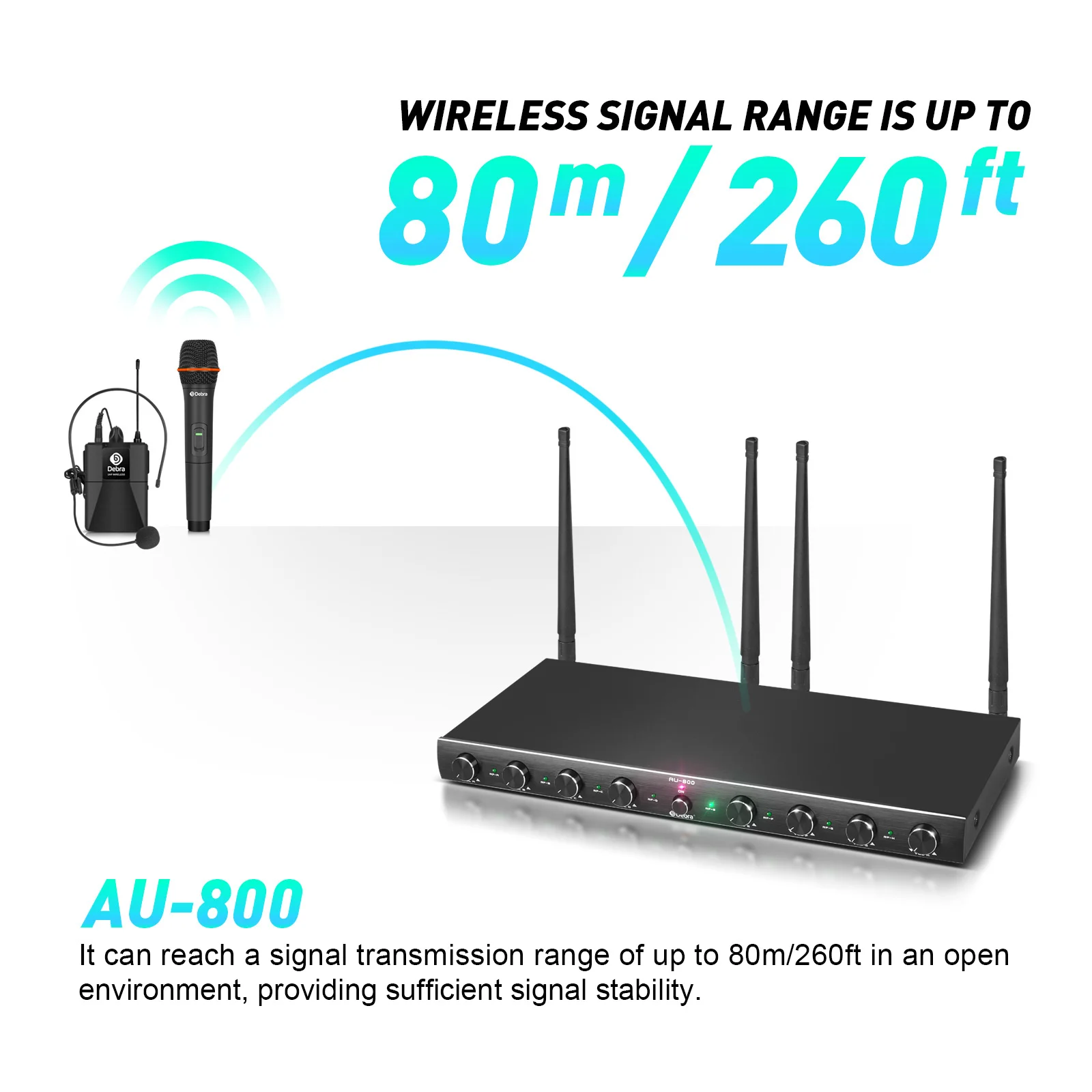 Sistema con micrófono inalámbrico Debra UHF AU800 AU400 AU200 para puesta en escena Karaoke portátil o Lavalier y auriculares - imagen 5