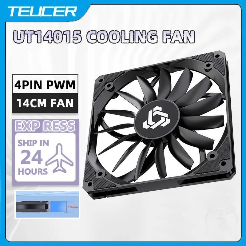 Teucer UT14015 14cm ultrafino 15mm 4Pin PWM rodamiento hidráulico ventilador silencioso 12V alto flujo de aire para caja de PC refrigeración del radiador del ordenador