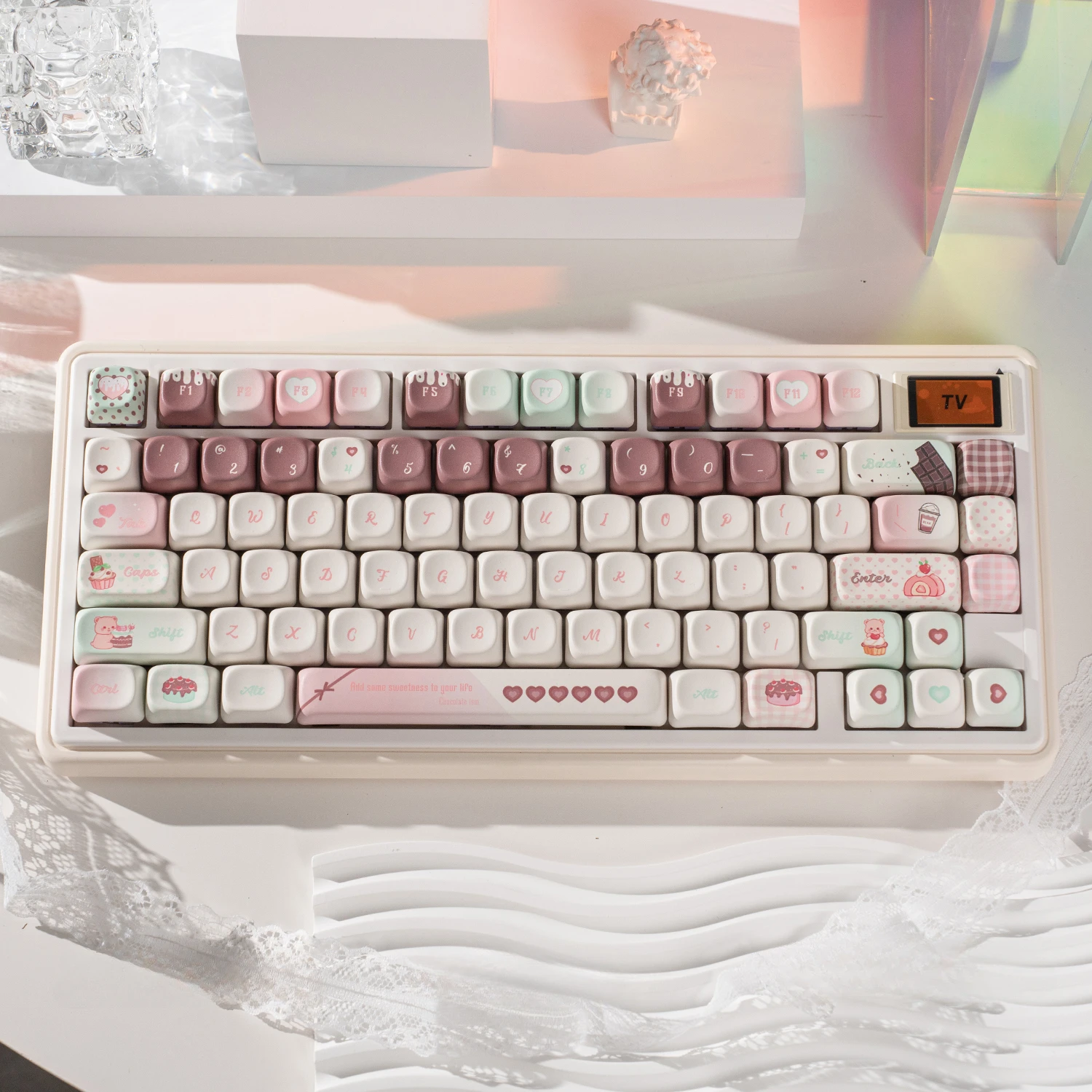 Teclas de Chocolate PBT con sublimación térmica MOA, bonitas teclas, 131 teclas, elemento de Donut de pastel personalizado, tapa de bola para teclado mecánico - imagen 3