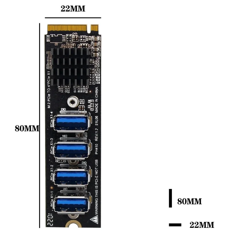 Tarjetas de expansión M.2 M-Key Pcie M.2 a Pci-E X1 Adaptador de expansión de tarjeta gráfica USB3.0 de 4 puertos Adaptador ASM1184E M.2 - imagen 5